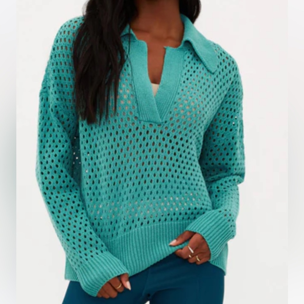Beach Riot Turquoise V-Neck Sweater - Picture 7 of 7